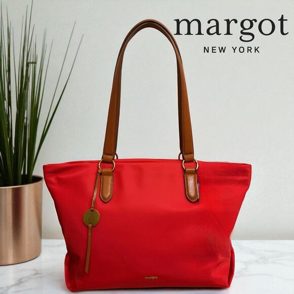Red Margot NEW YORK Sienna Nylon Tote Shoulder Bag Double Strap - Picture 1 of 4